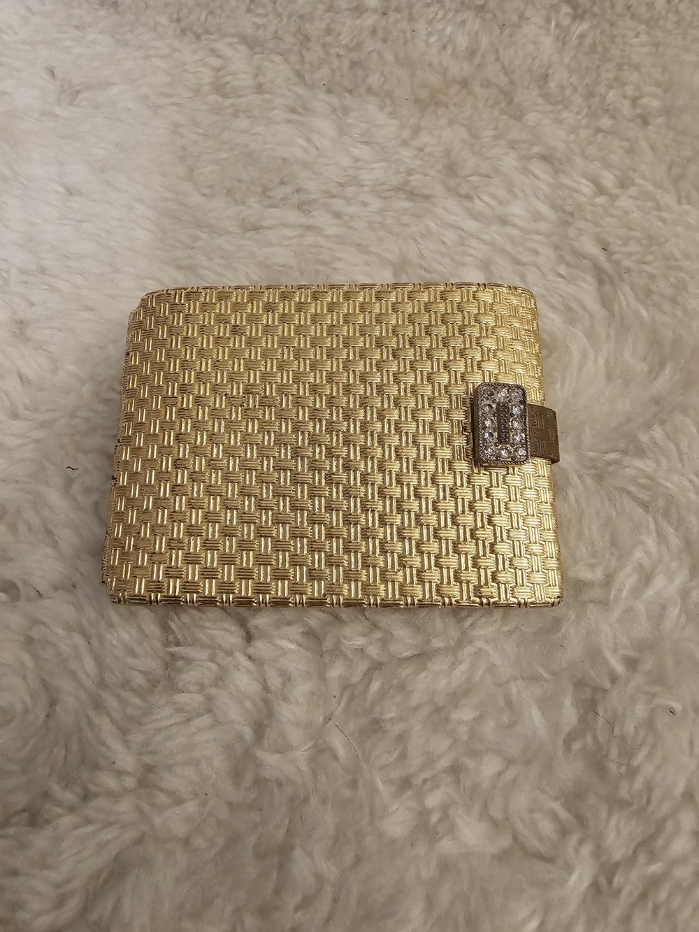 Vintage 1950s Max Factor Regency Creme Puff Compact Basketweave Gold&Rhinestones